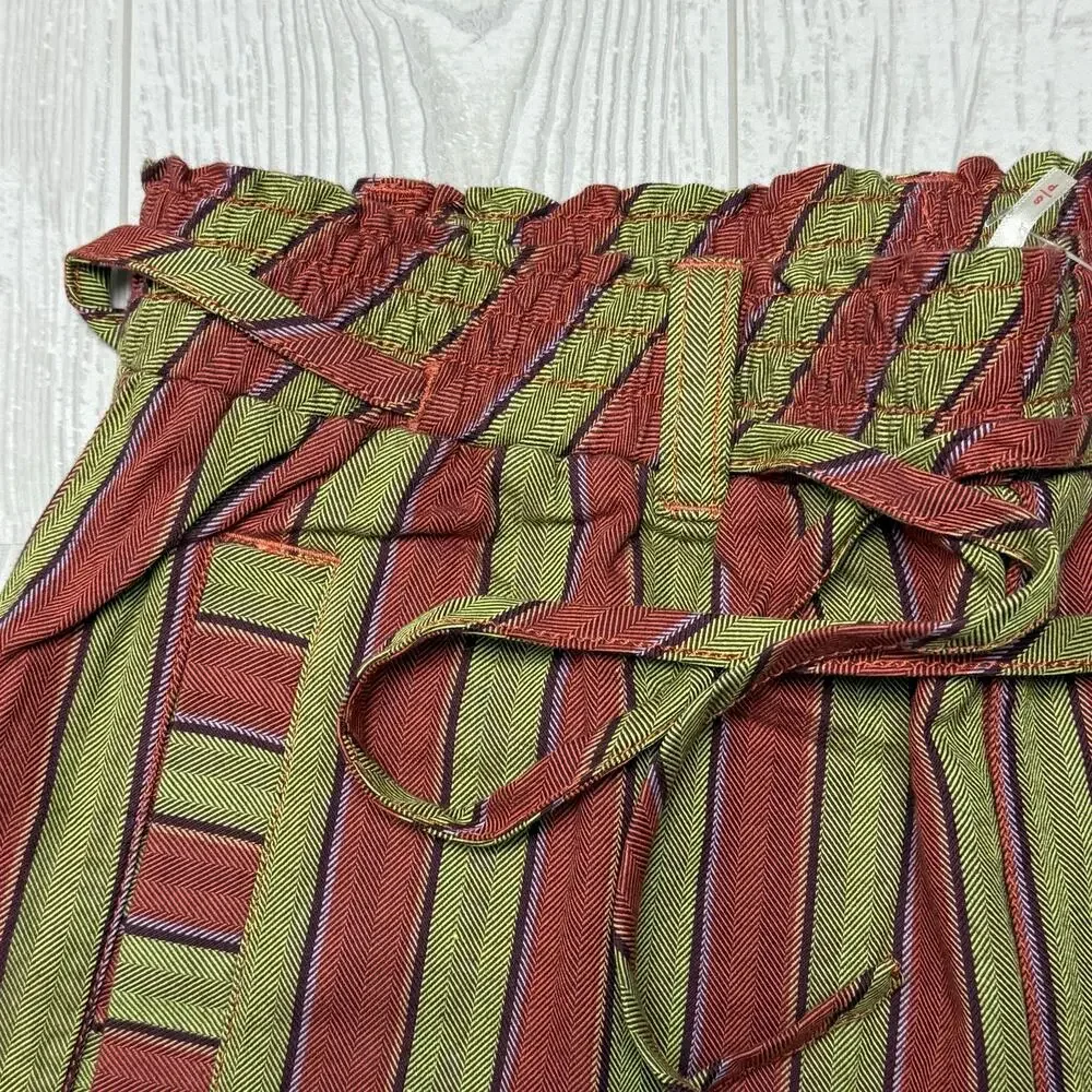 NWT Free People Women’s Striped Wide Leg Pants Tie Waist Boho Olive Rust